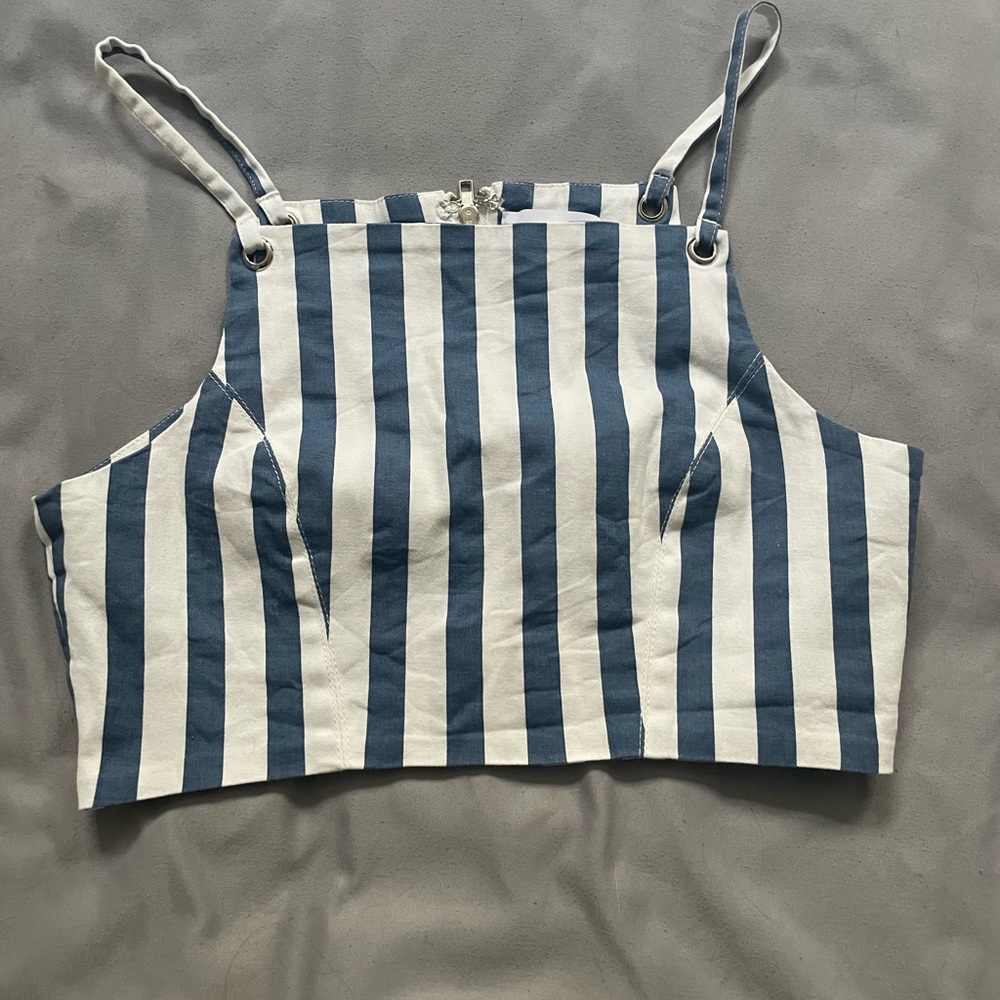 Superdown Striped Blue and White Crop Top